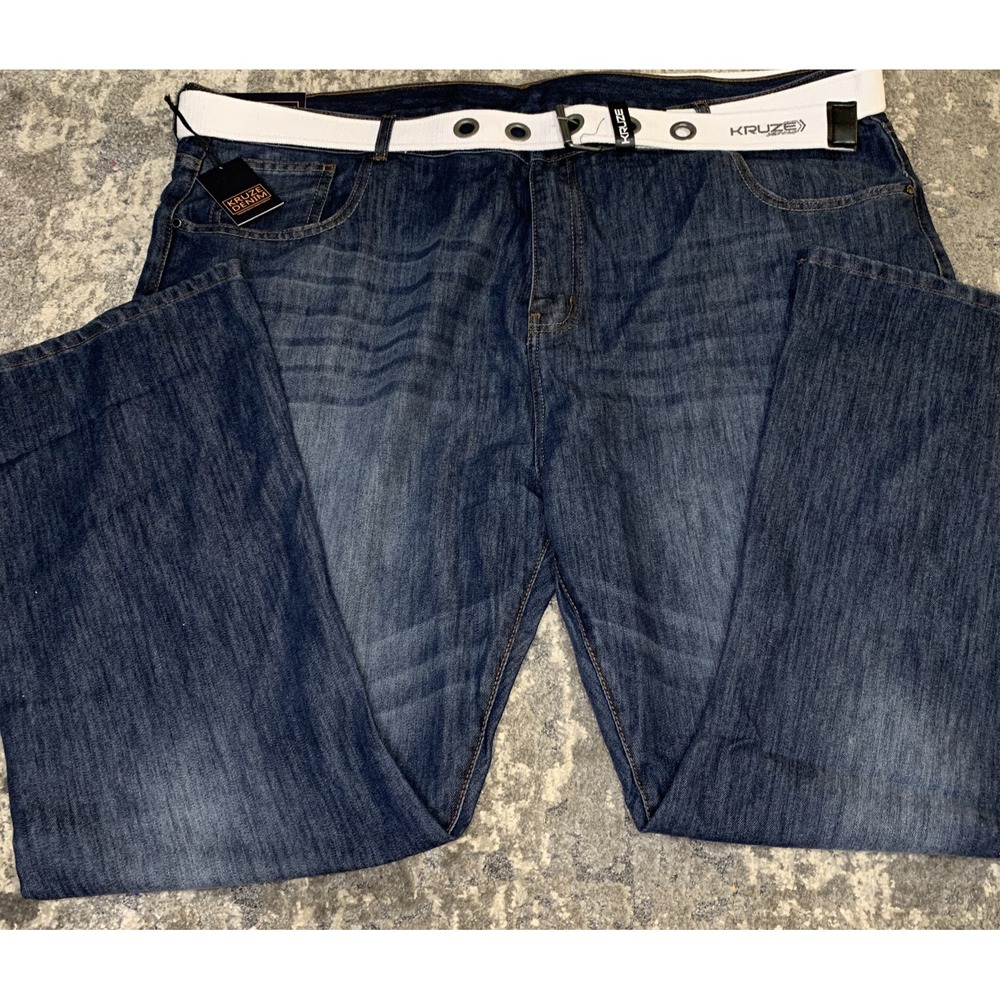 Kruze DNM Mens Bootcut Jeans Flared Wide Leg With Belt Denim Pants Size 50R